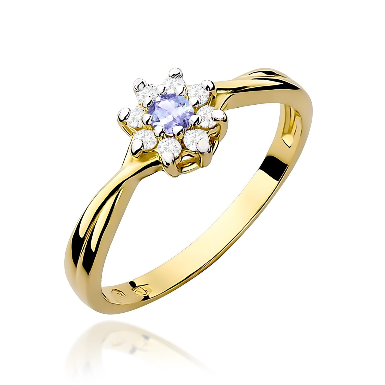 Inel Aur 9K cu Tanzanit 0.15 ct si Diamante Naturale 0.12 ct (Varianta: Galben)