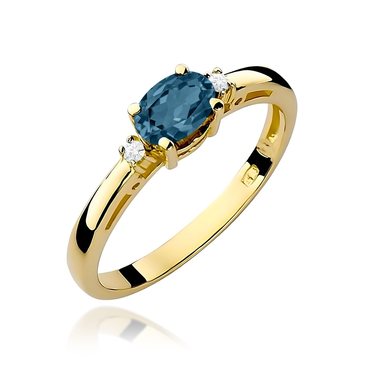 Inel Aur 9K cu Topaz London Blue 0.50 ct si Diamante Naturale 0.03 ct (Varianta: Galben)