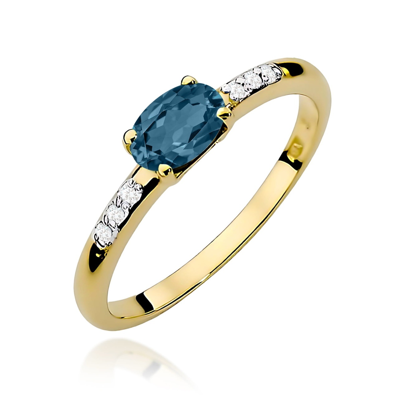 Inel Aur 9K cu Topaz London Blue 0.50 ct si Diamante Naturale 0.03 ct (Varianta: Galben)