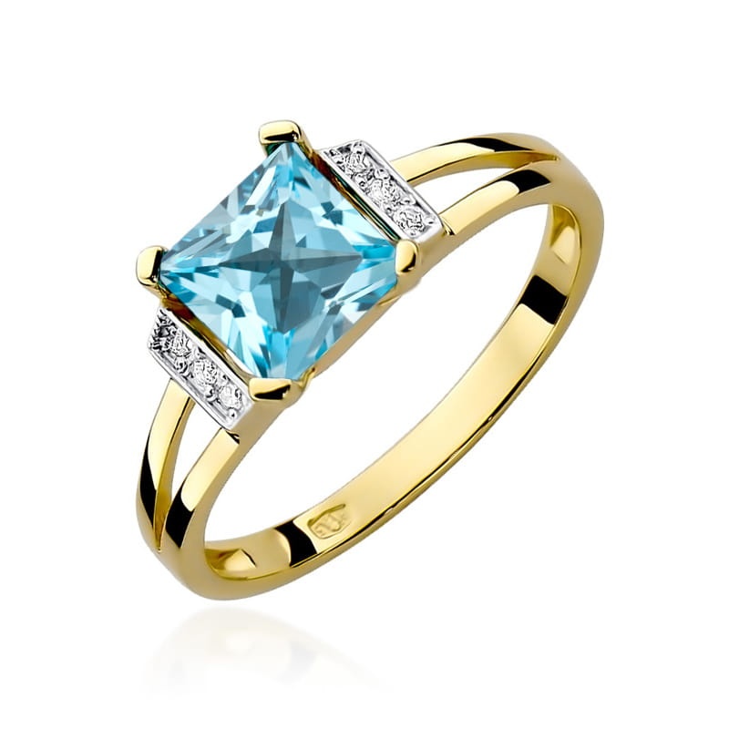 Inel Aur 9K cu Topaz Swiss 1.40 ct si Diamante Naturale 0.03 ct (Varianta: Galben)