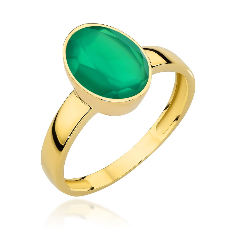 Inel din Aur 14K cu Agat Verde Natural (Greutate: 2.02, Măsură: 11)