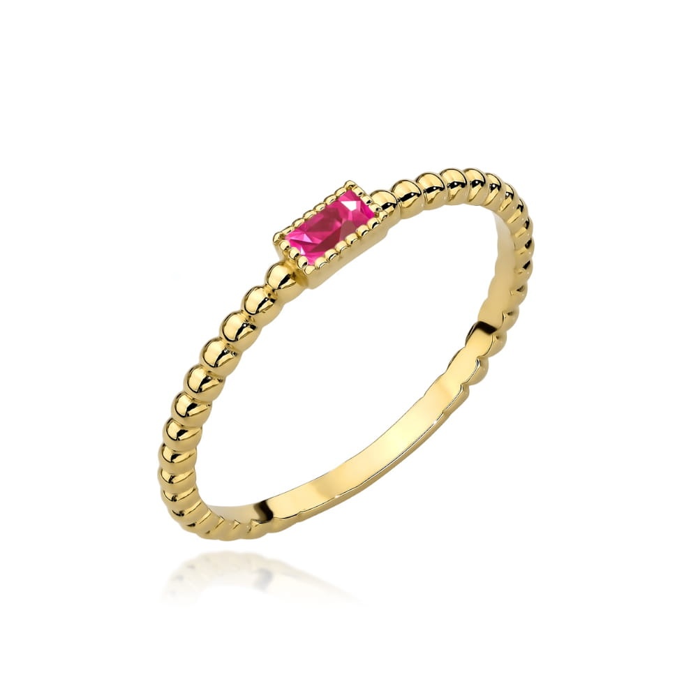Inel din bile de aur și piatră dreptunghiulară de culoare fucsia (Greutate: 1.25, Măsură: 9)