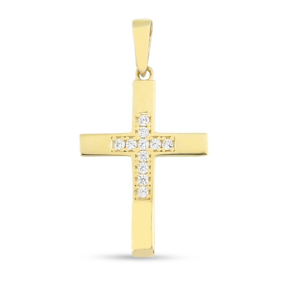 Pandantiv Aur 14k cu Cruce si Zirconii Albe (Greutate: 0.81)