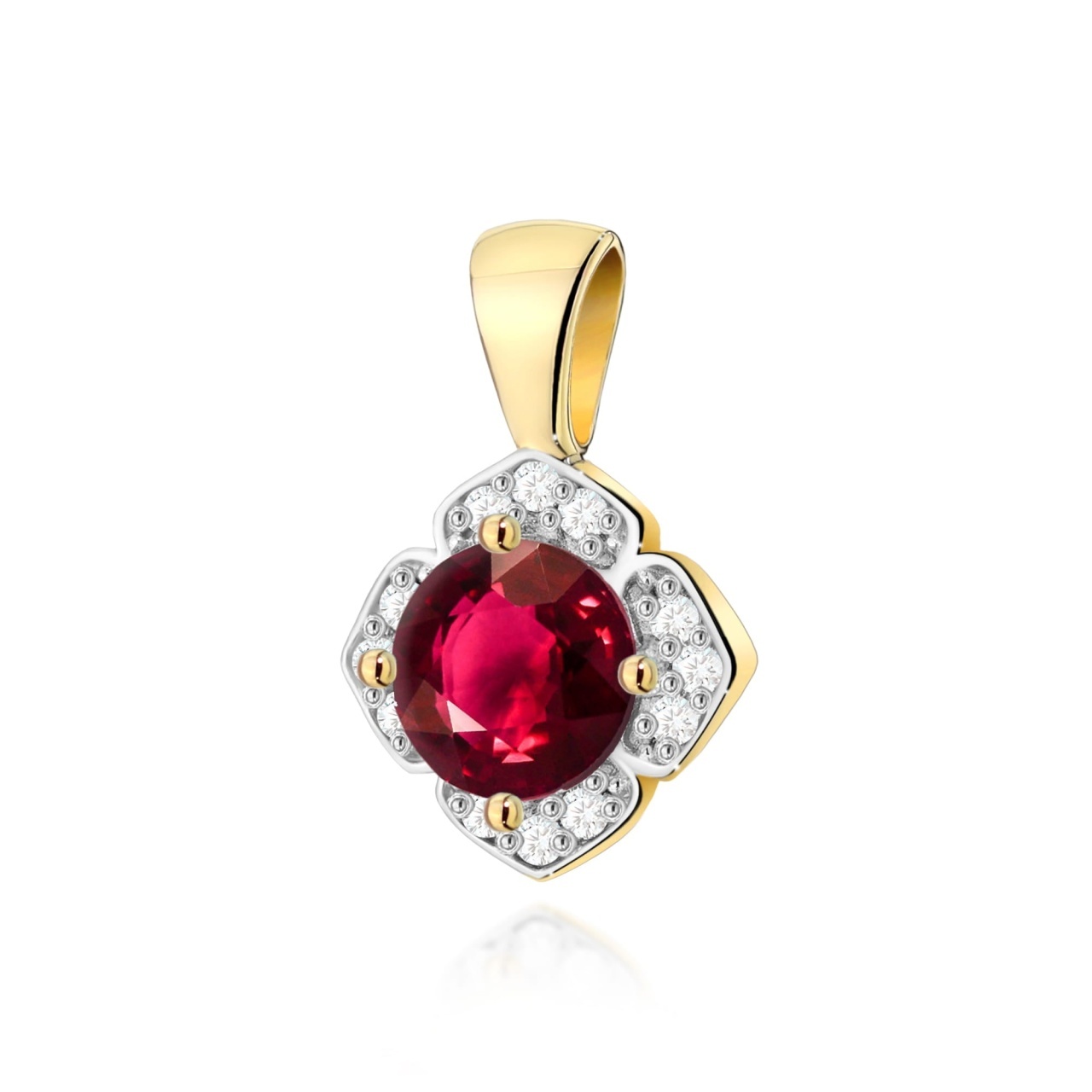 Pandantiv Aur 14K cu Rubin 0.60 ct si Diamante Naturale 0.06 ct (Varianta: Galben)