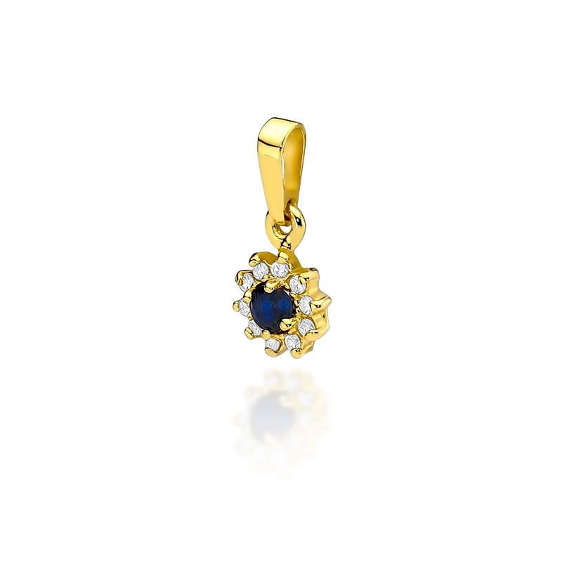 Pandantiv Aur 14K cu Safir 0.15 ct si Diamante Naturale 0.09 ct (Varianta: Galben)