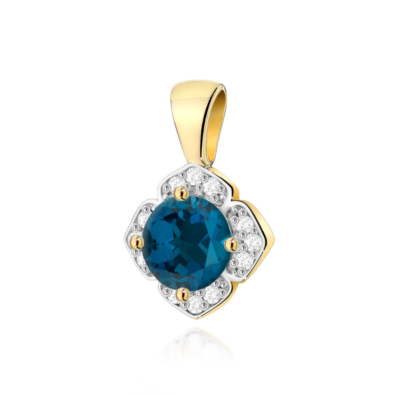 Pandantiv Aur 14K cu Topaz London Blue 0.50 ct si Diamante Naturale 0.06 ct (Varianta: Galben)