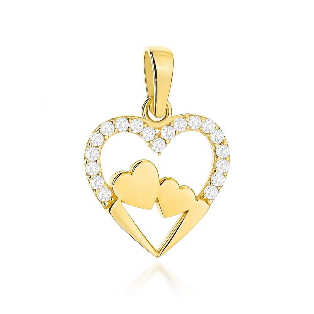 Pandantiv Aur 14K "Inimi Împletite" cu Zirconii (Greutate: 0.85)