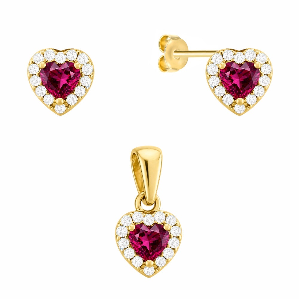 Set Aur 14K Inimă Rubinată cu Zirconii (Greutate: 1.30)