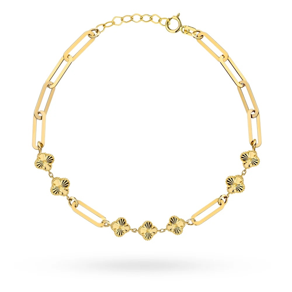Brățară Aur 14K Zale Lungi și Trifoi Diamantat (Greutate: 2.84)