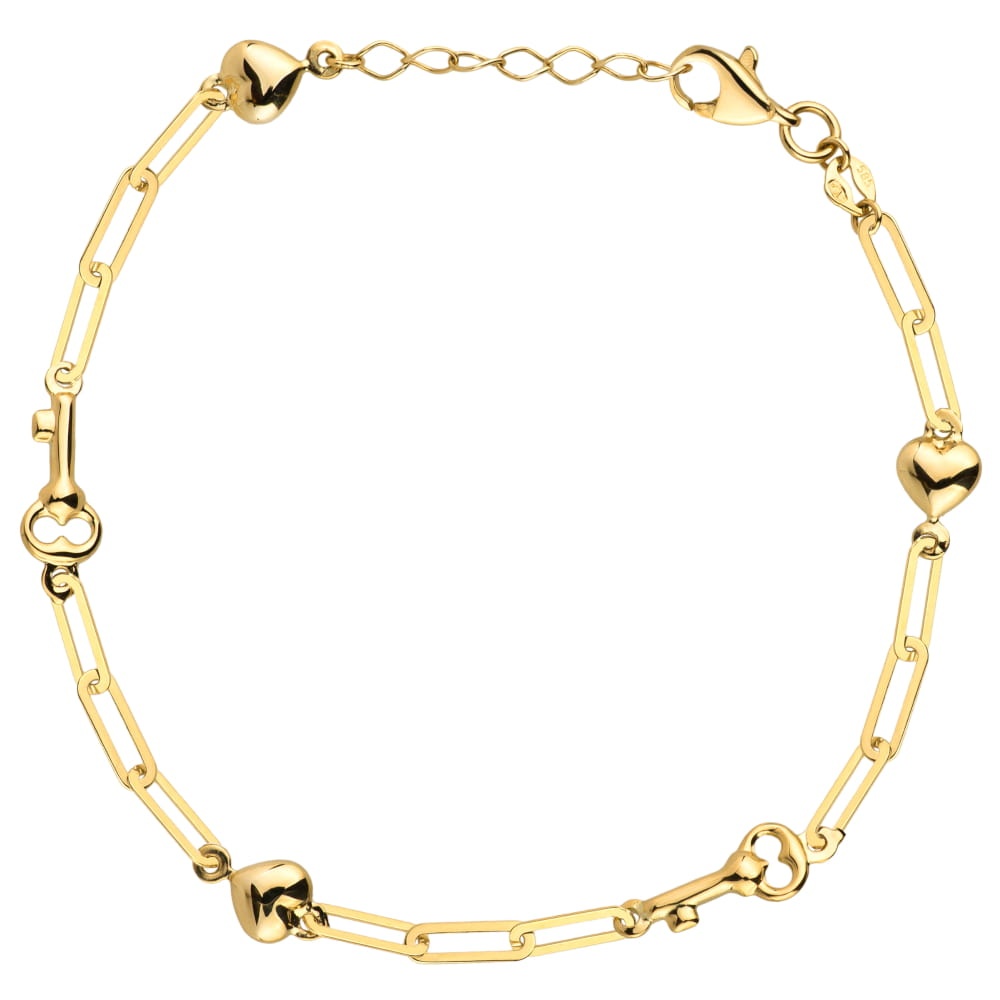 Bratara cu Inimioare si Chei cu Zale Impletite- Aur 14k (Greutate: 2.22)