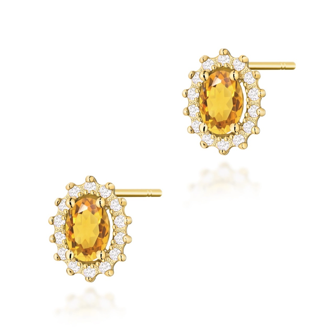 Cercei Aur 14K cu Citrin 0.60 ct si Diamante Naturale 0.24 ct (Varianta: Galben)