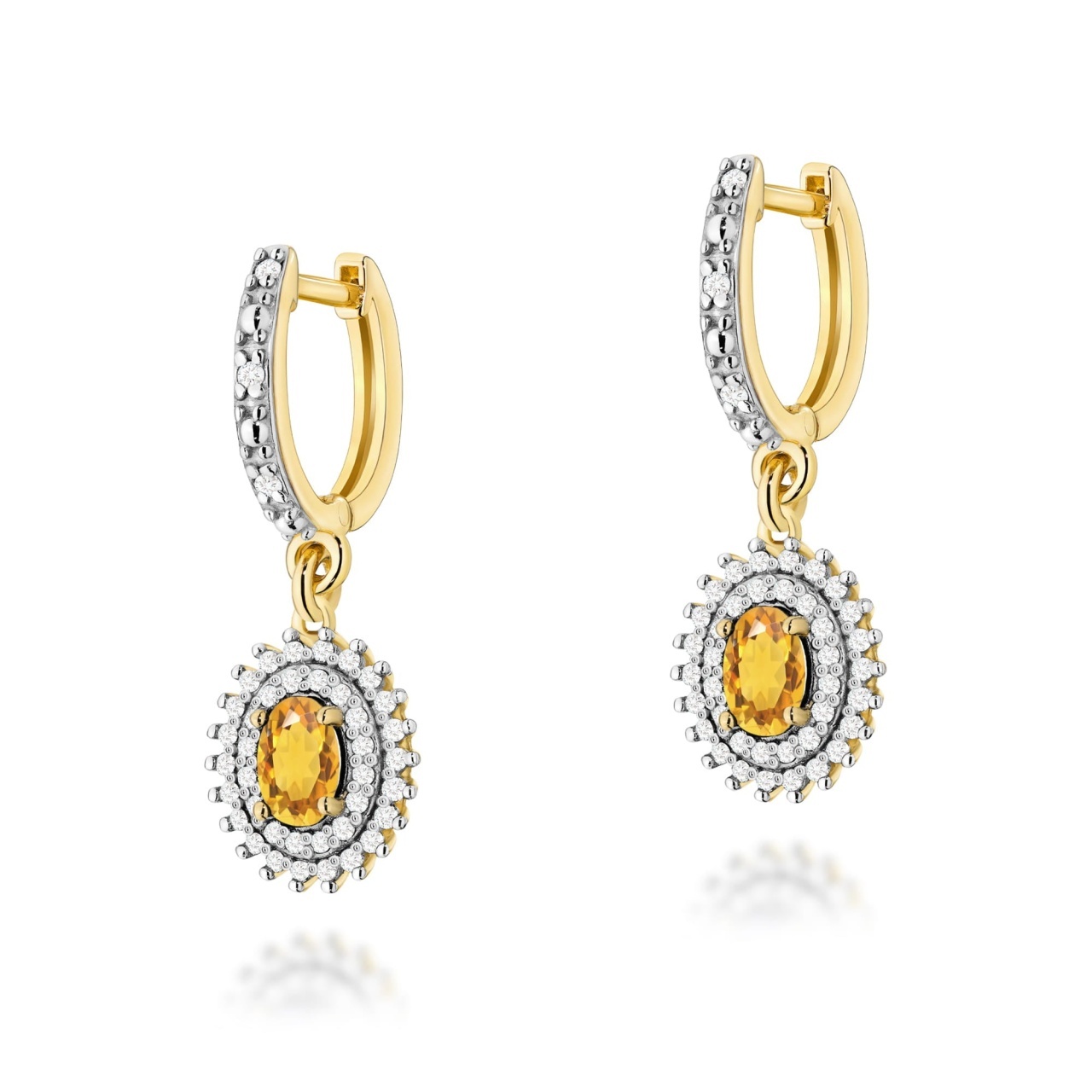 Cercei Aur 14K cu Citrin 0.60 ct si Diamante Naturale 0.44 ct (Varianta: Galben)
