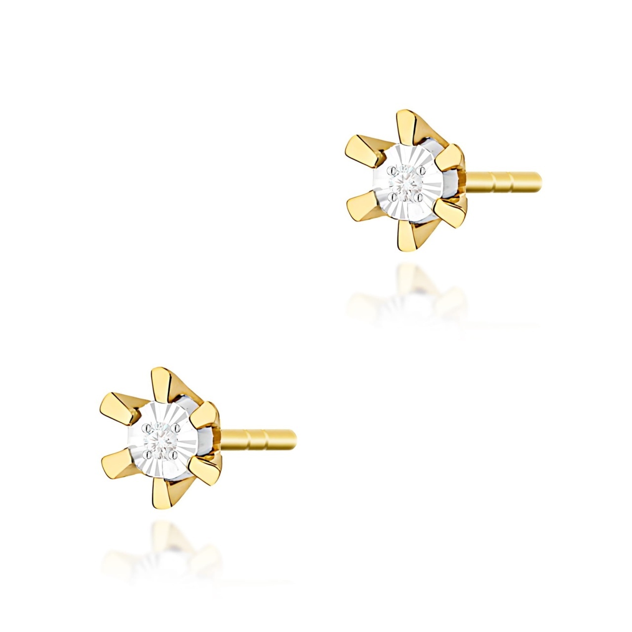 Cercei Aur 14K cu Diamant Natural 0.01 ct (Varianta: Galben)