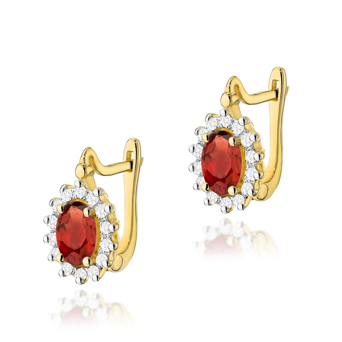 Cercei Aur 14K cu Granat 0.50 ct si Diamante Naturale 0.24 ct (Varianta: Galben)