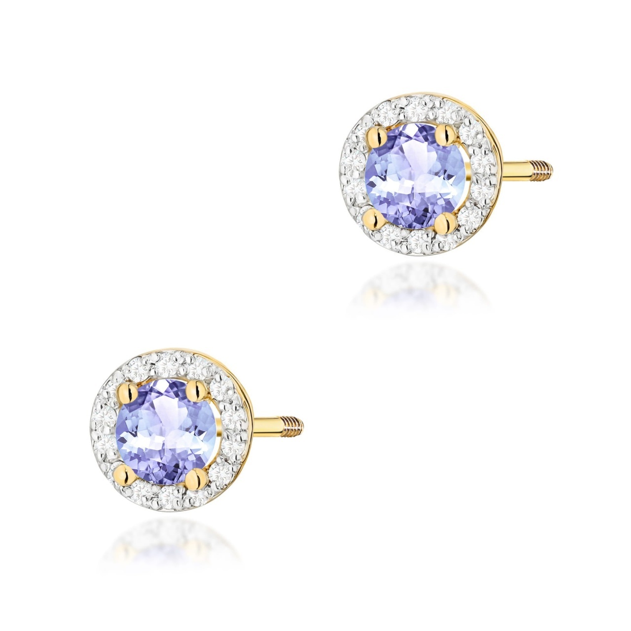 Cercei Aur 14K cu Tanzanit 0.50 ct si Diamante Naturale 0.24 ct Filet cu Protectie (Varianta: Galben)
