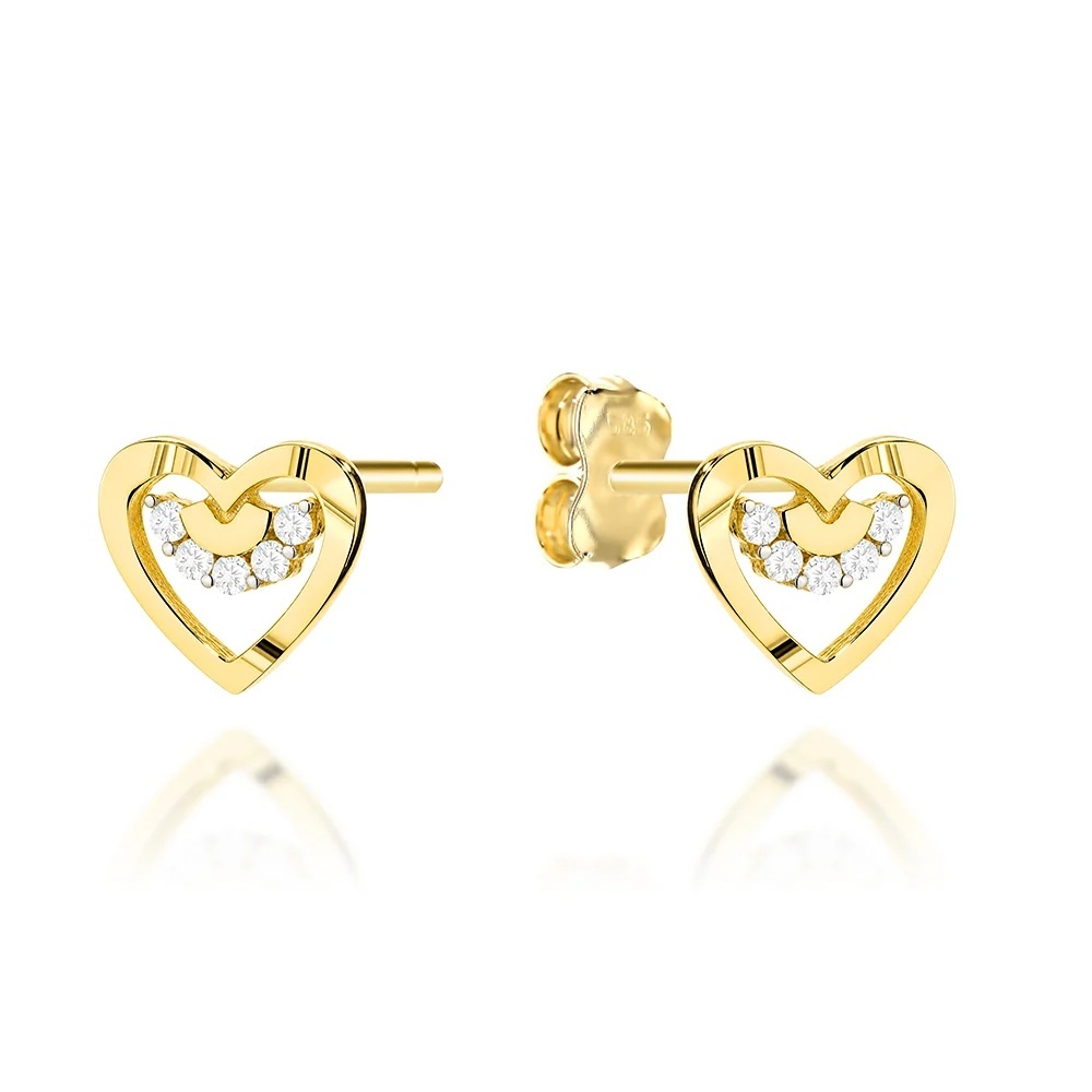 Cercei Aur 14K Inimi Fațetate Decorate cu Zirconiu (Greutate: 1.04)