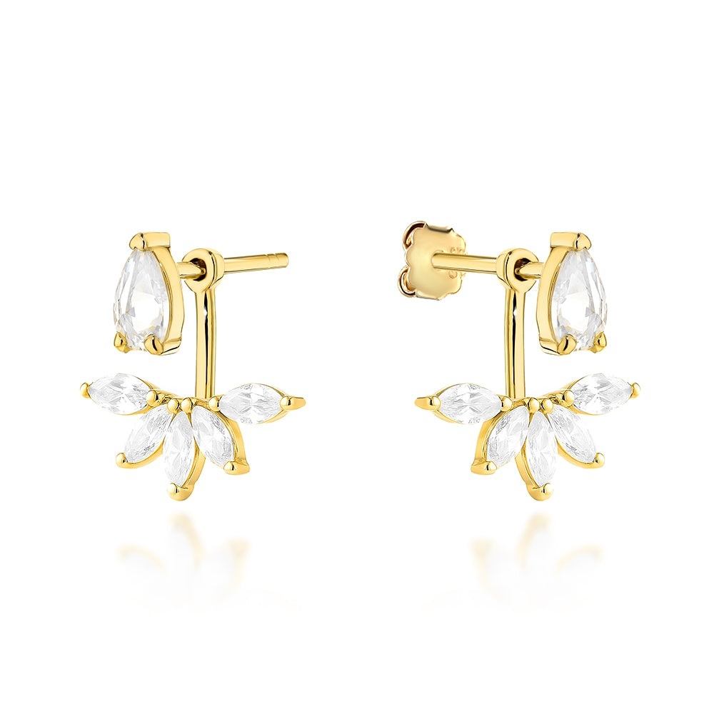Cercei Aur 14K Listă Cu Zirconiu – Eleganță Naturală (Greutate: 1.85)