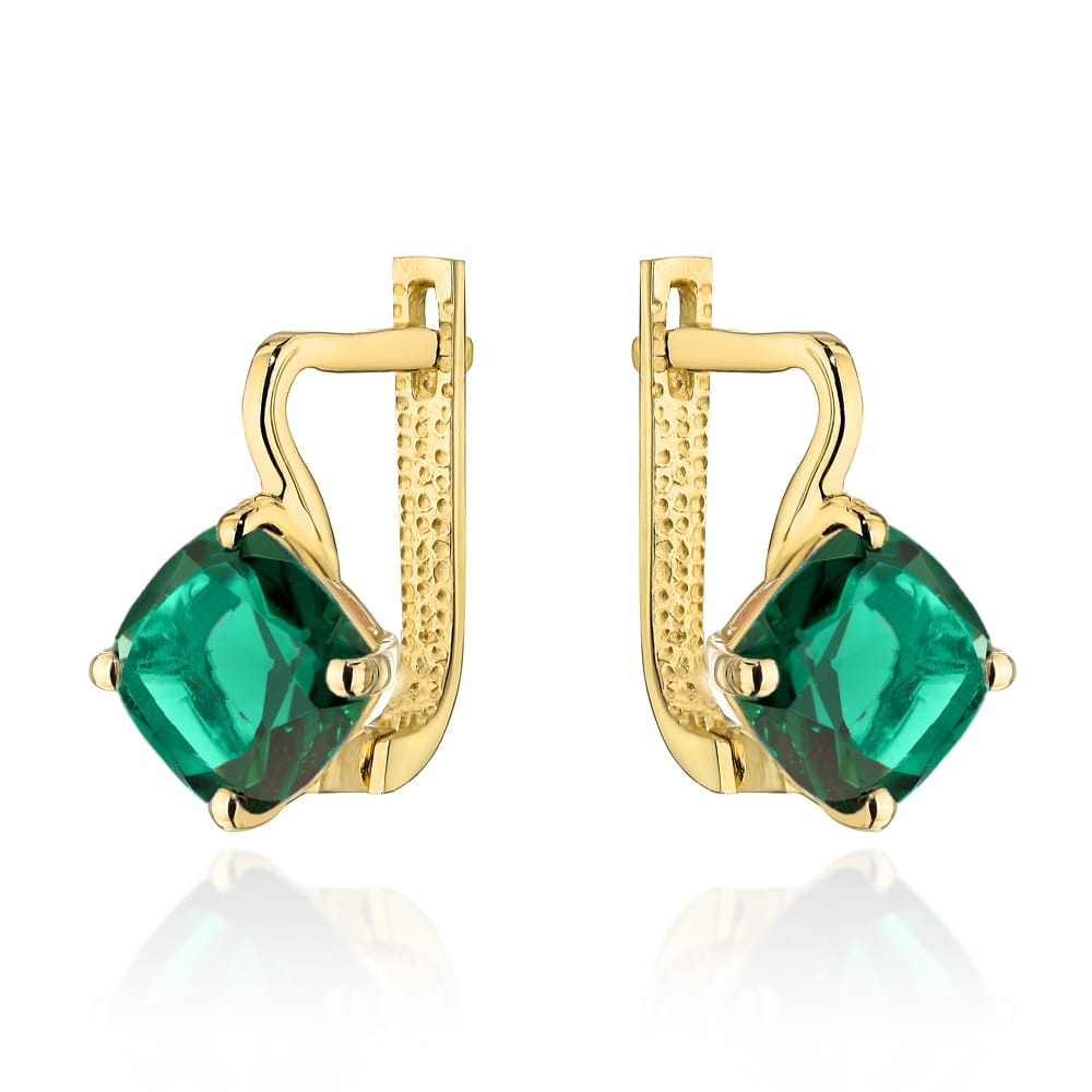 Cercei Eleganți din Aur 14K cu Cuarț Verde Deschis, Formă Pătrată - Colecția Colorful Stone (Greutate: 3.56)