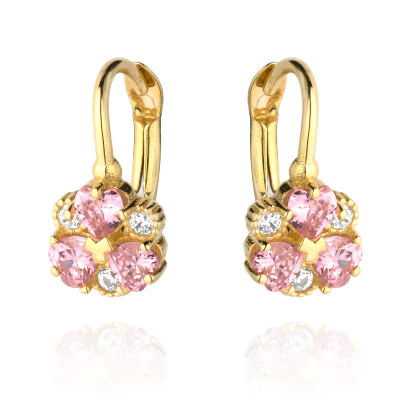Cercei Floare Aur 14k cu Zirconii Roz si Albe (Greutate: 1.69)