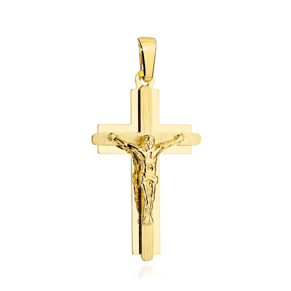 Cruciuliță Aur 14K Cu Finisaj Satinat și Crist Crucificat (Greutate: 1.88)