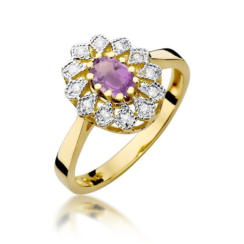 Inel Aur 14K cu Ametist 0.40 ct si Diamante Naturale 0.10 ct (Varianta: Galben)