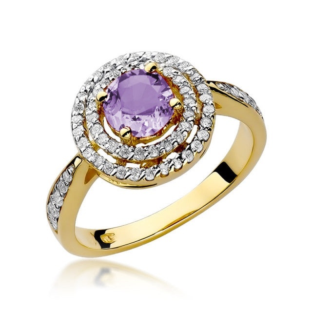 Inel Aur 14K cu Ametist 0.90 ct si Diamante Naturale 0.37 ct (Varianta: Galben)