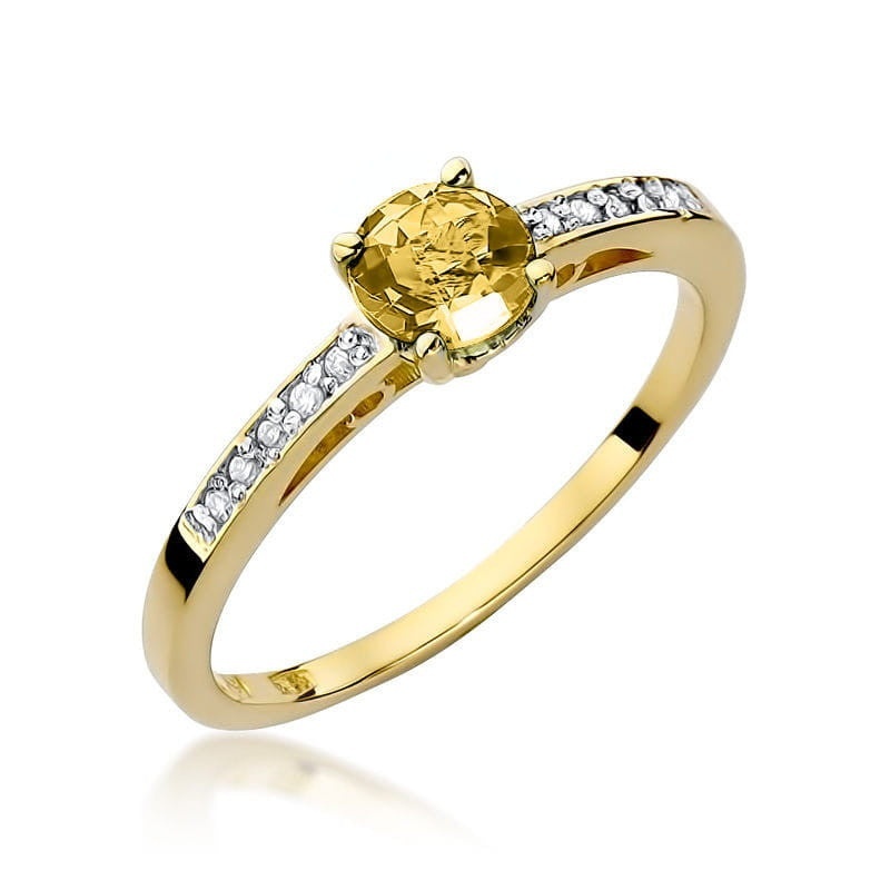 Inel Aur 14K cu Citrin 0.50 ct si Diamante Naturale 0.05 ct (Varianta: Galben)