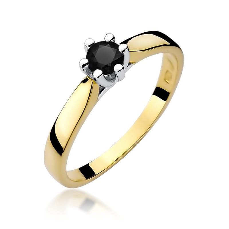 Inel Aur 14K cu Diamant Natural Negru 0.30 ct (Varianta: Galben)