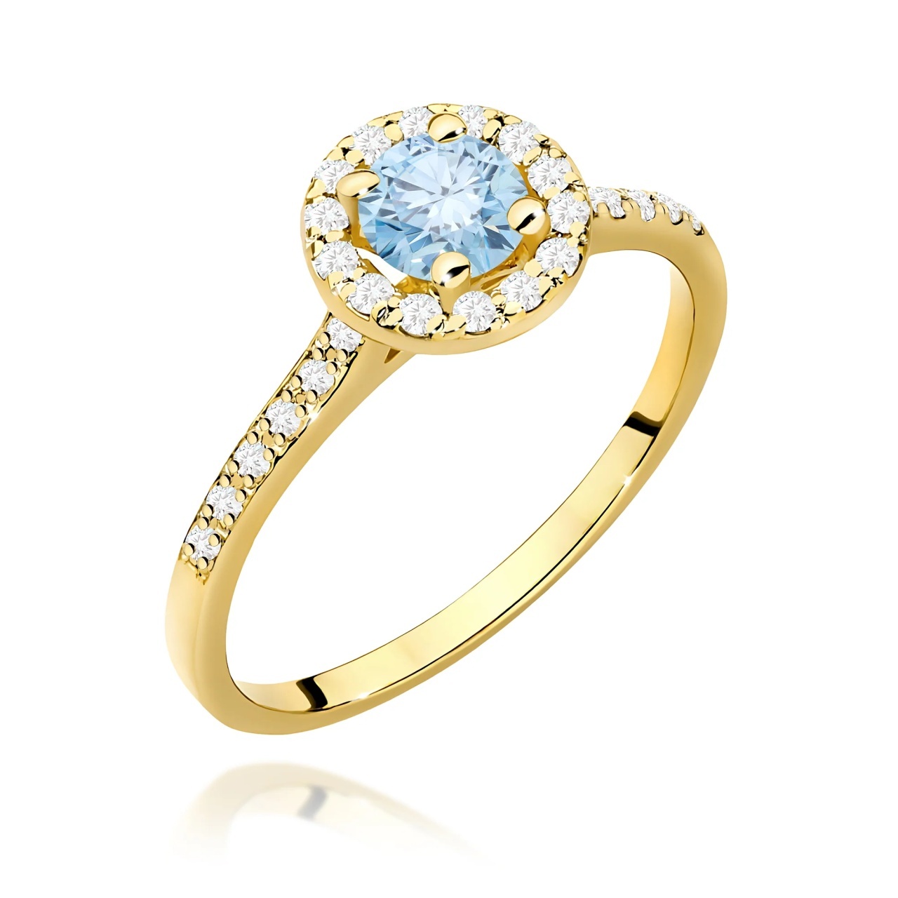 Inel Aur 14K cu Diamante Albastre de Laborator 0.74 ct (Varianta: Galben)