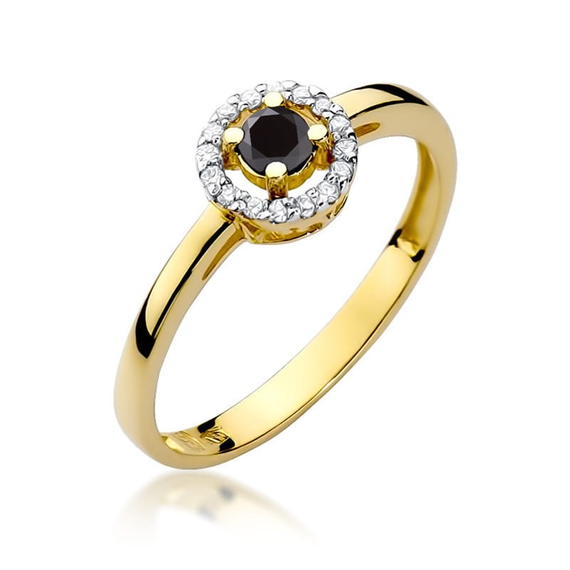 Inel Aur 14K cu Diamante Naturale Albe si Negre 0.20 ct (Varianta: Galben)