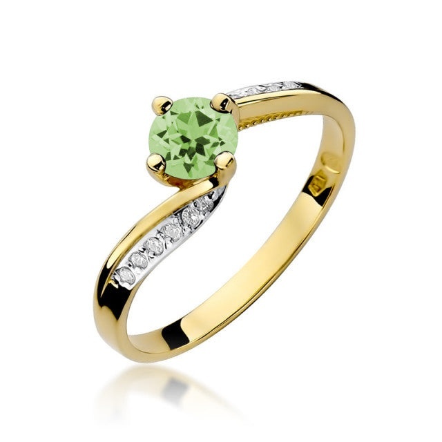 Inel Aur 14K cu Peridot 0.60 ct si Diamante Naturale 0.05 ct (Varianta: Alb)