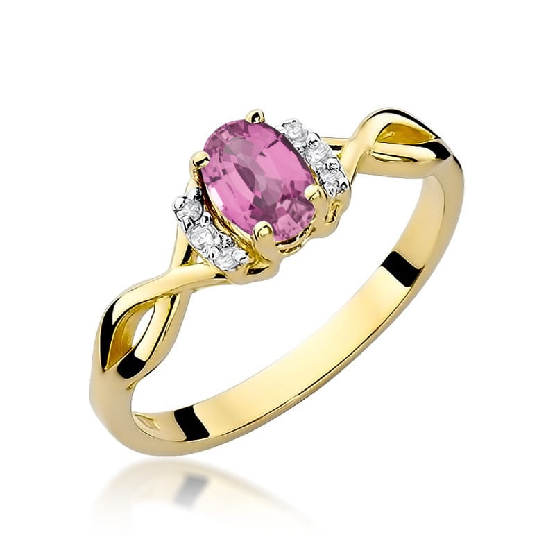 Inel Aur 14K cu Pink Sapphire 0.45 ct si Diamante Naturale 0.05 ct (Varianta: Galben)