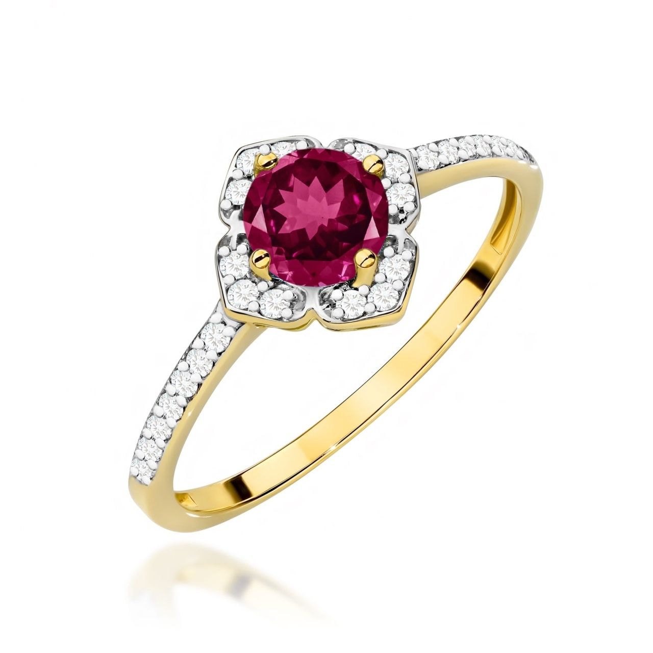 Inel Aur 14K cu Rhodolite 0.60 ct si Diamante Naturale 0.13 ct (Varianta: Galben)