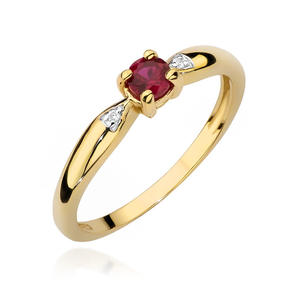 Inel Aur 14K cu Rubin 0.15 ct si Diamante Naturale 0.01 ct (Varianta: Galben)
