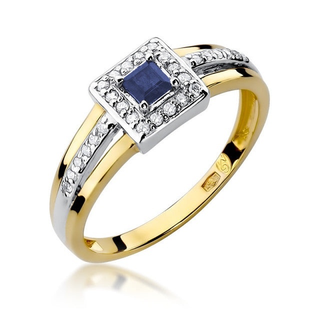 Inel Aur 14K cu Safir 0.20 ct si Diamante Naturale 0.14 ct (Varianta: Galben)