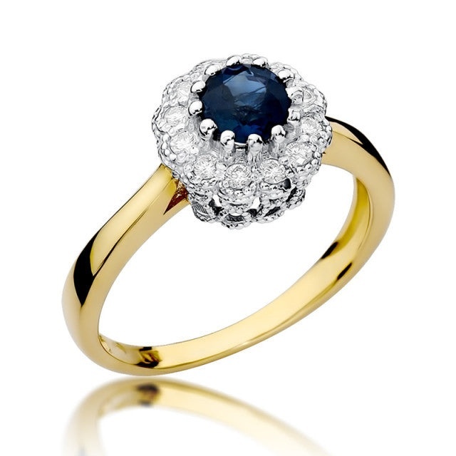 Inel Aur 14K cu Safir 0.50 ct si Diamante Naturale 0.17 ct (Varianta: Galben)