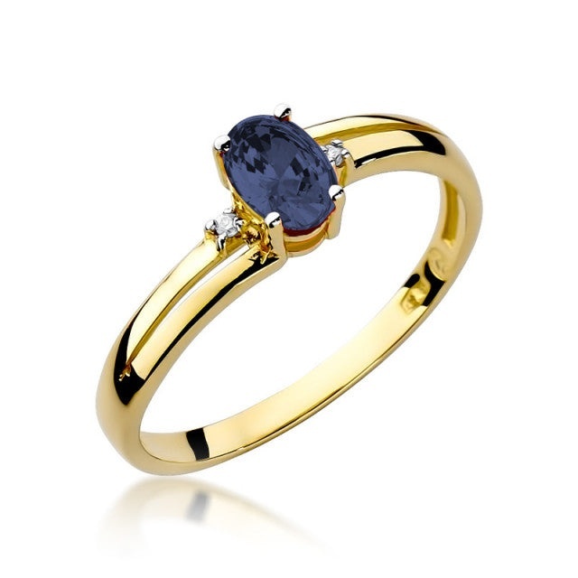 Inel Aur 14K cu Safir 0.70 ct si Diamante Naturale 0.03 ct (Varianta: Galben)
