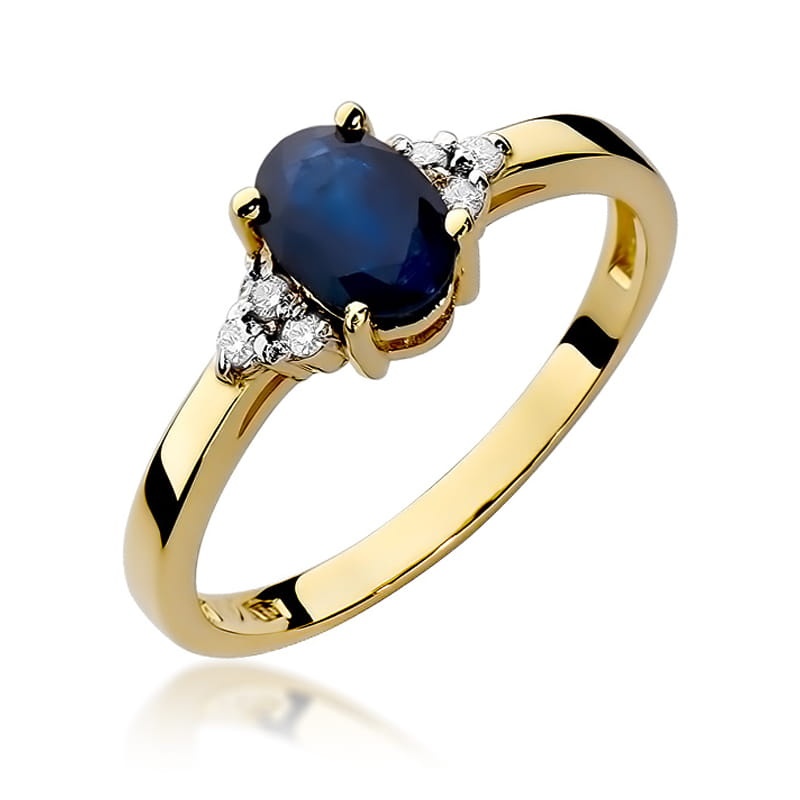 Inel Aur 14K cu Safir 0.90 ct si Diamante Naturale 0.05 ct (Varianta: Galben)