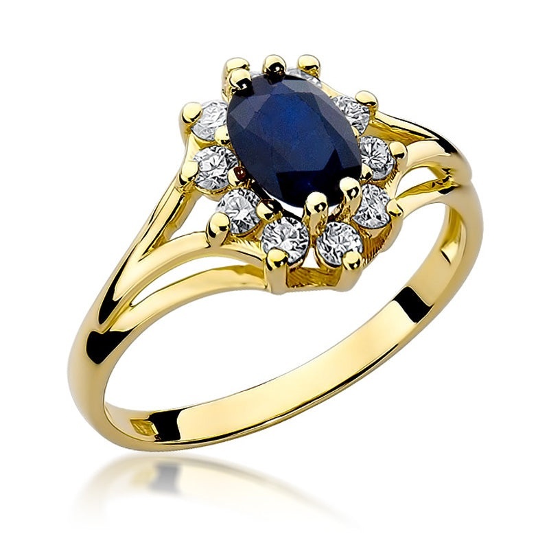 Inel Aur 14K cu Safir 0.90 ct si Diamante Naturale 0.30 ct (Varianta: Galben)