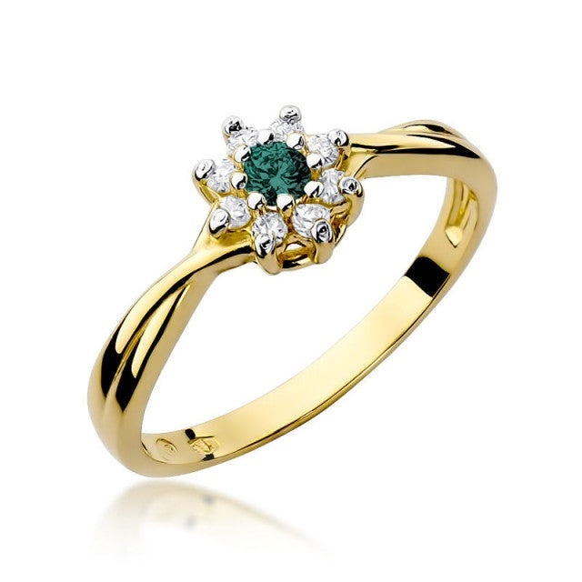 Inel Aur 14K cu Smarald 0.15 ct si Diamante Naturale 0.12 ct (Varianta: Galben)