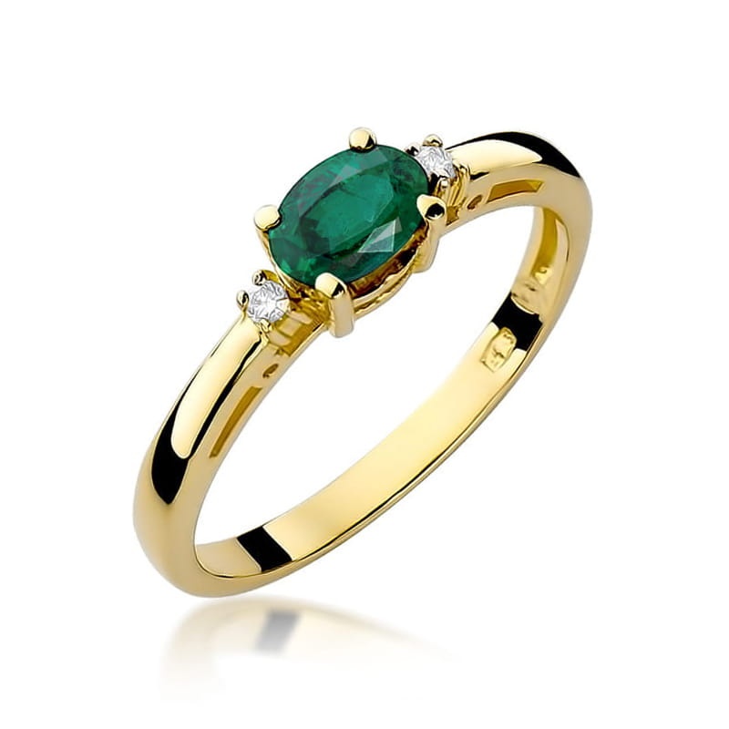 Inel Aur 14K cu Smarald 0.40 ct si Diamante Naturale 0.03 ct (Varianta: Galben)