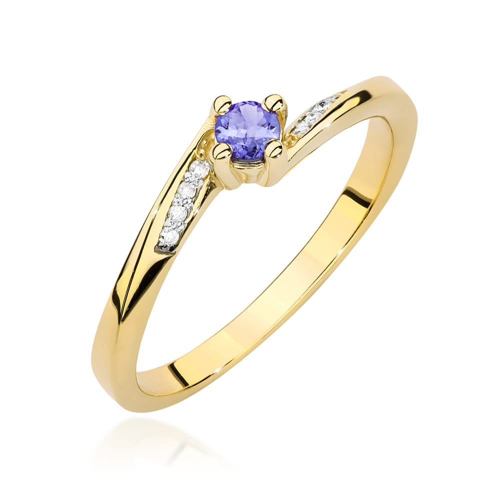 Inel Aur 14K cu Tanzanit 0.15 ct si Diamante Naturale 0.04 ct (Varianta: Galben)