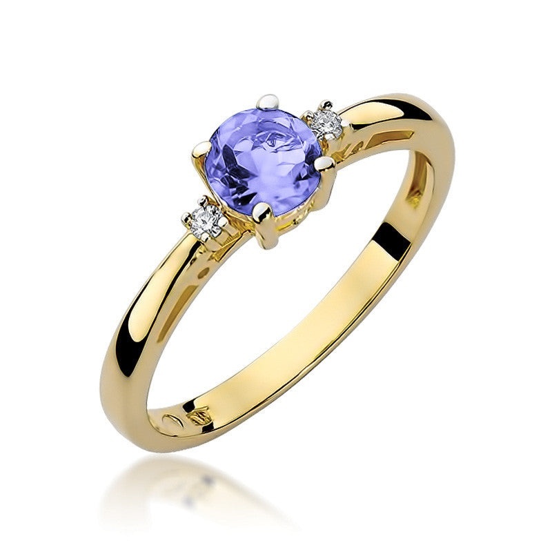 Inel Aur 14K cu Tanzanit 0.50 ct si Diamante Naturale 0.03 ct (Varianta: Galben)
