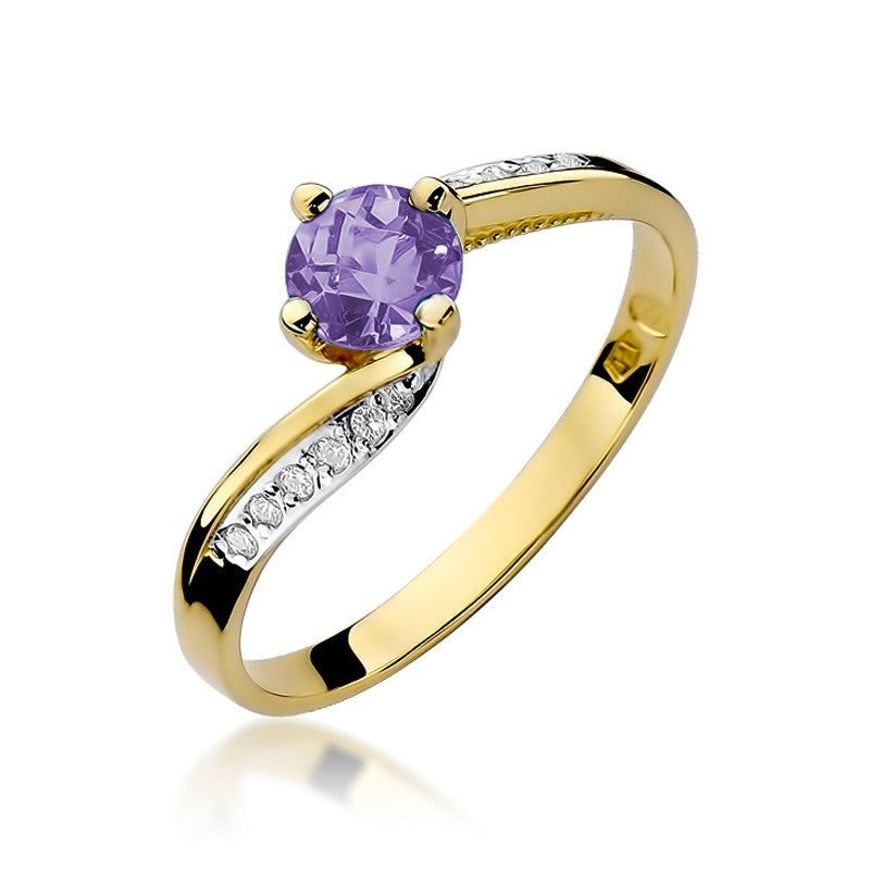 Inel Aur 14K cu Tanzanit 0.50 ct si Diamante Naturale 0.05 ct (Varianta: Galben)