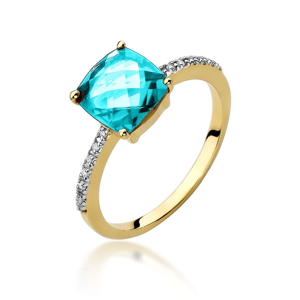 Inel Aur 14K cu Topaz Swiss 2.00 ct si Diamante Naturale 0.07 ct (Varianta: Galben)