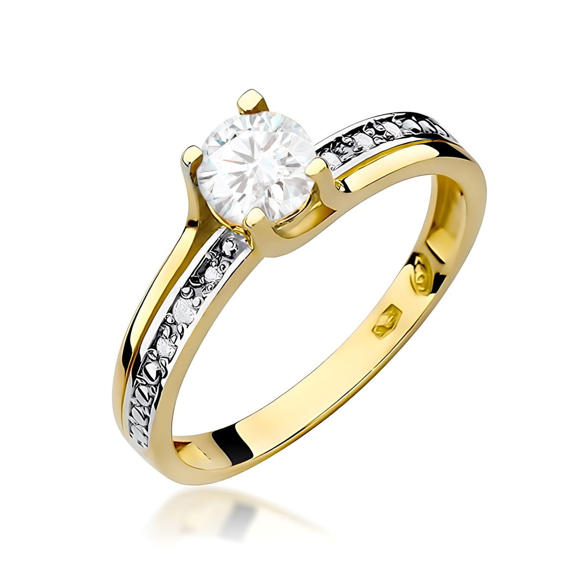 Inel Aur 14K cu White Sapphire 0.50 ct si Diamante Naturale 0.03 ct (Varianta: Galben)