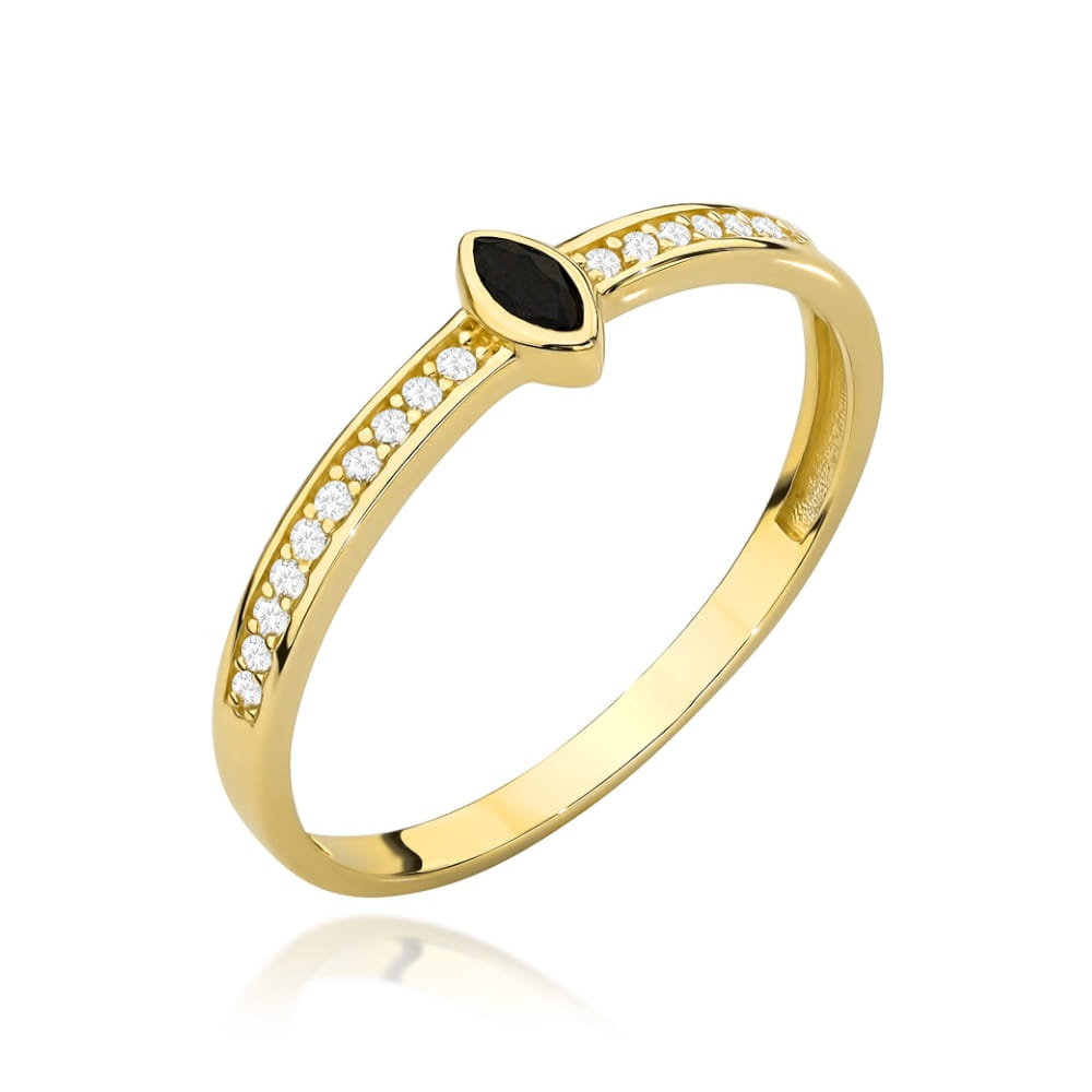 Inel Aur 14k cu Zircon Negru si Zirconii Albe (Greutate: 1.38, Măsură: 11)