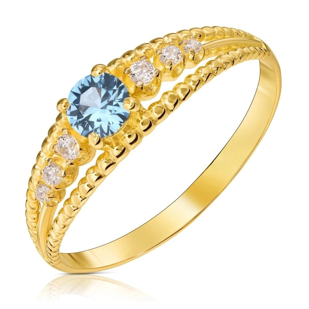 Inel Aur 8K cu Piatră Albastră și Zirconiu – Eleganță Refined G.0083a (Măsură inel: 09)