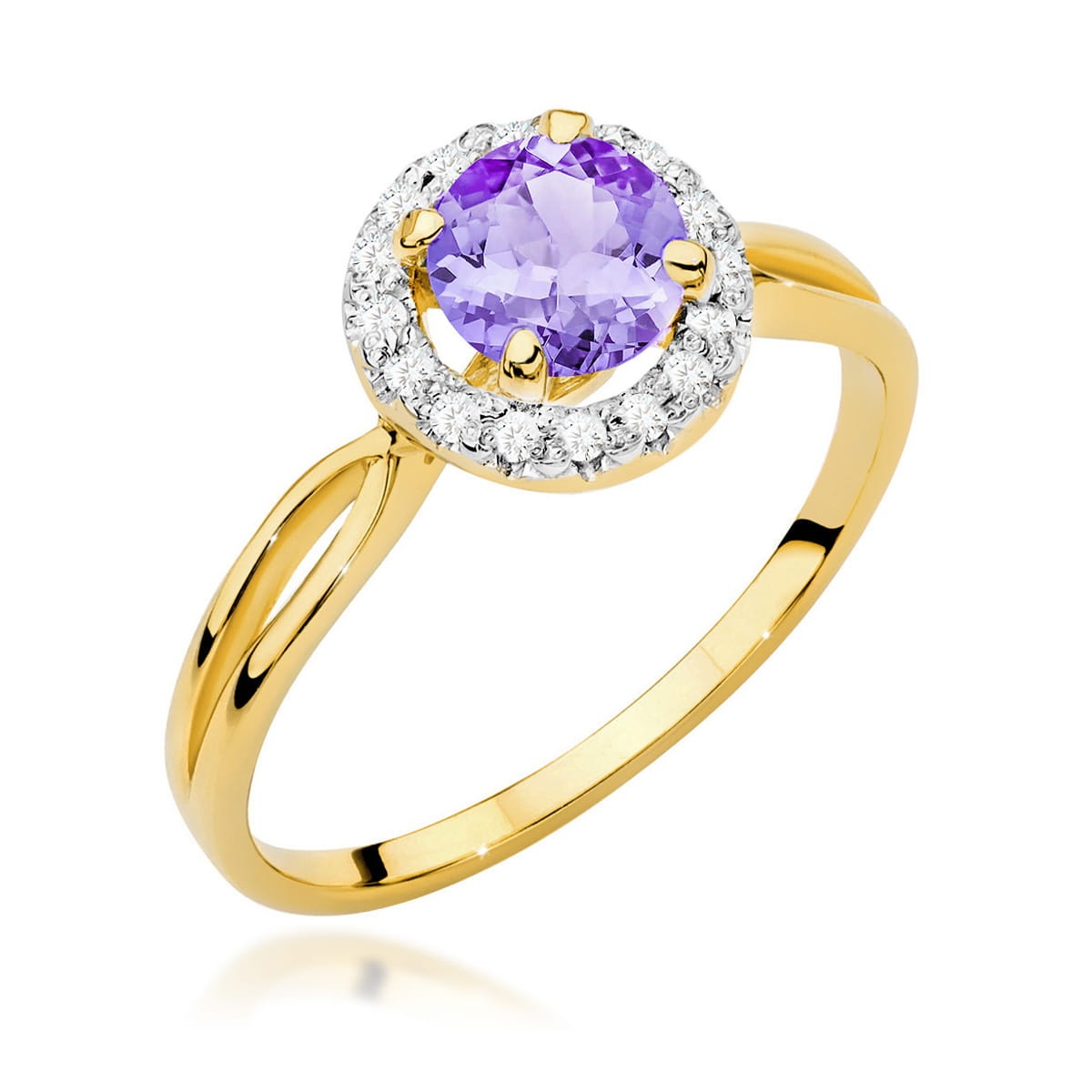 Inel Aur 9K cu Ametist 0.90 ct si Diamante Naturale 0.08 ct (Varianta: Galben)