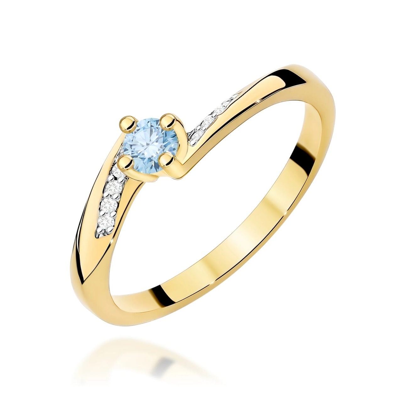 Inel Aur 9K cu Diamante Albastre de Laborator 0.19 ct (Varianta: Galben)